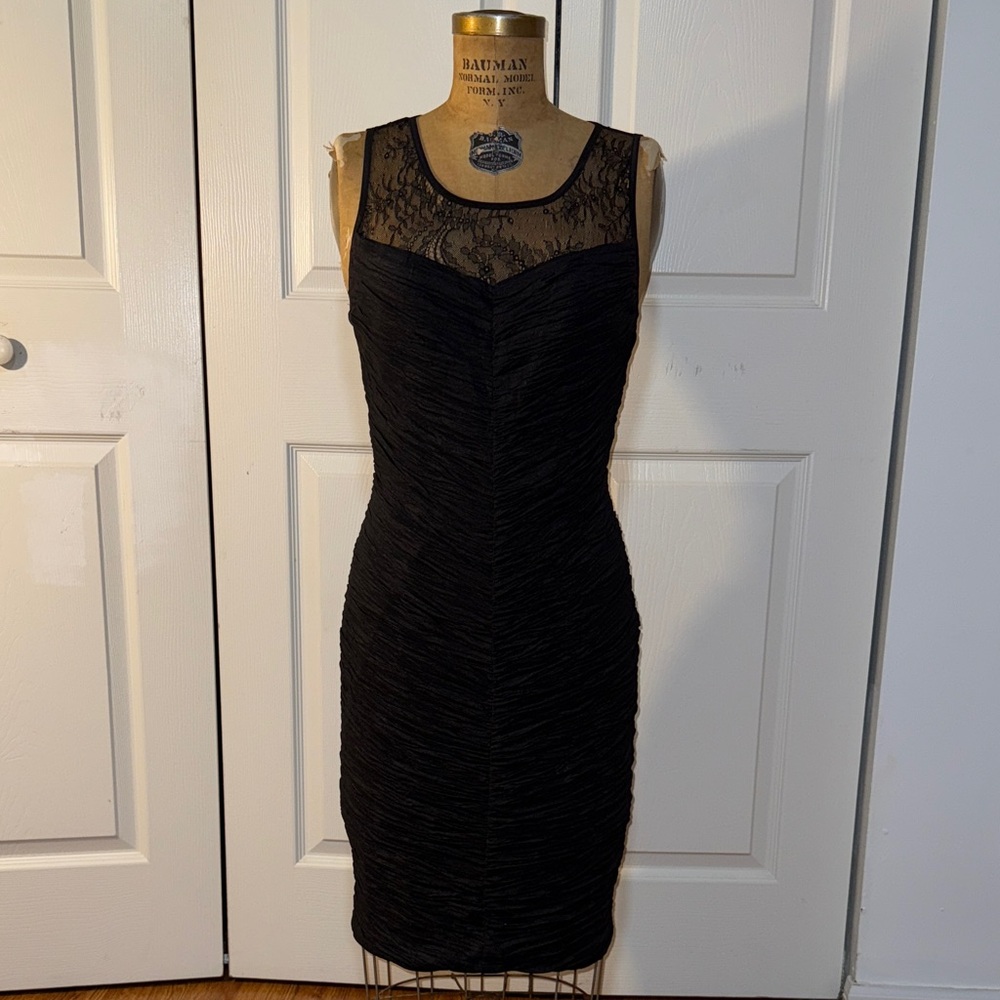 Forever 21 Black Midi Vintage Dress with Lace Detail